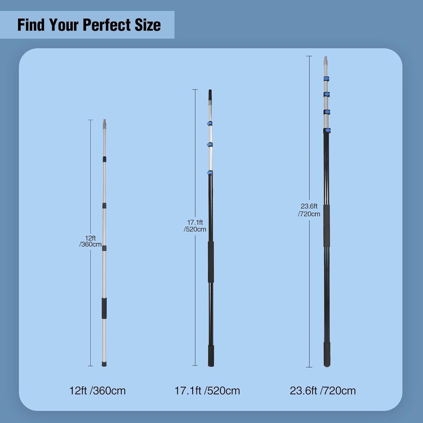 24ft Aluminum Telescopic Extension Pole Window Paint Gutter Duster Tool