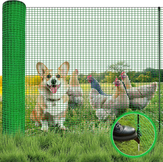 Garden Barrier Fencing Mesh 15m x 0.9m Green Temporary Fence 9 Pins Pet Poultry