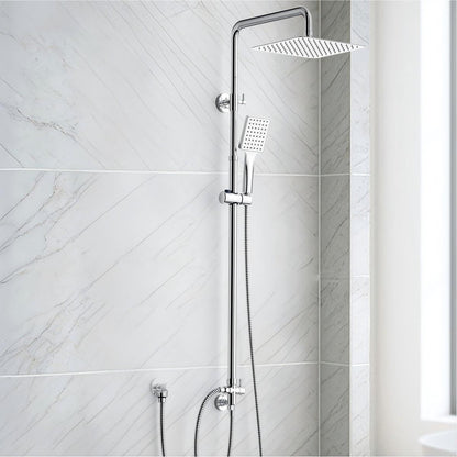 Rain Shower System 25x25cm Square Head Handset Adjustable Rail 75-110cm Chrome