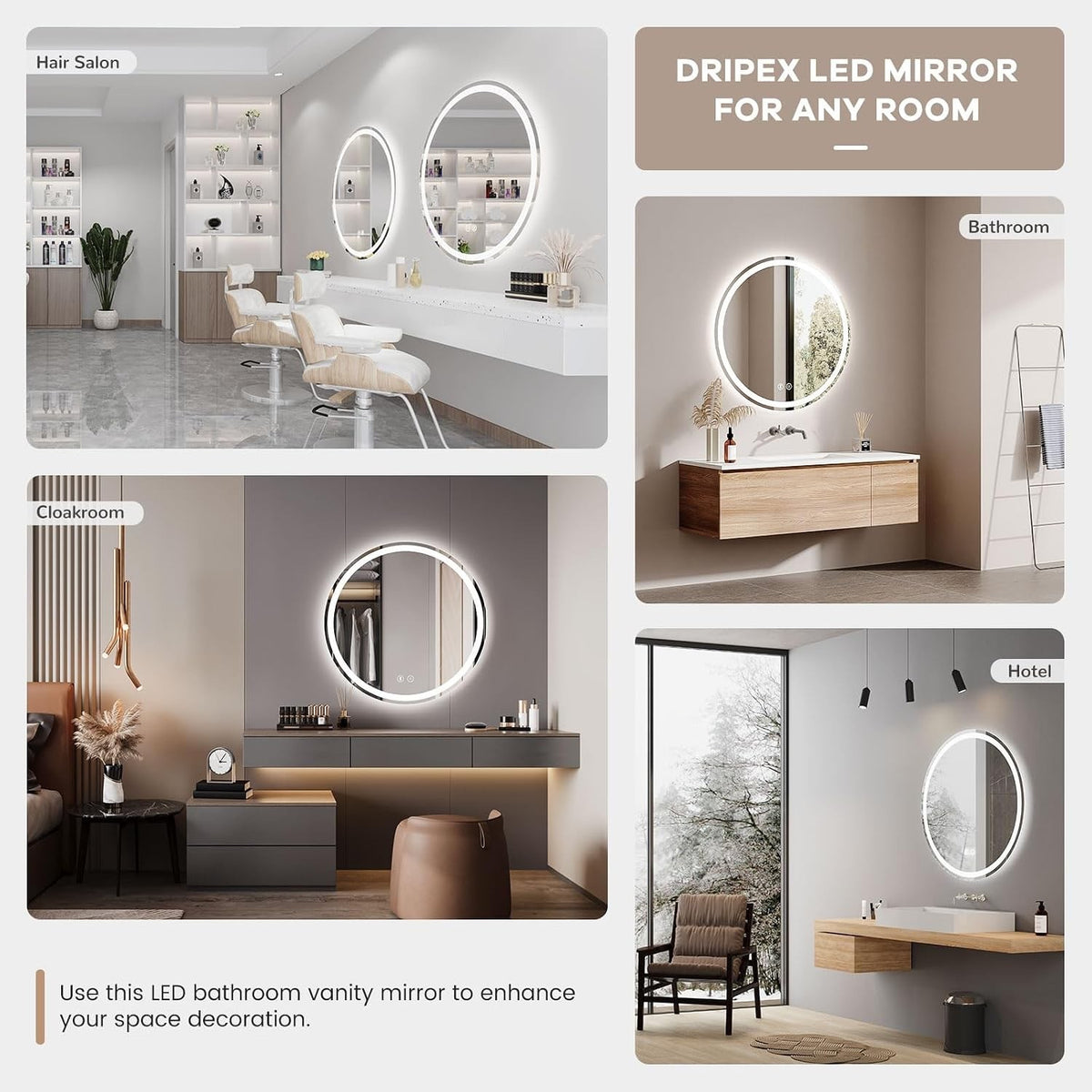LED Bathroom Mirror Bluetooth Round 500mm Speaker Anti Fog Dimmable Backlit IP44