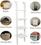 4 Tier Ladder Shelf 160cm Tall Leaning Bookcase Open Storage Rack Black