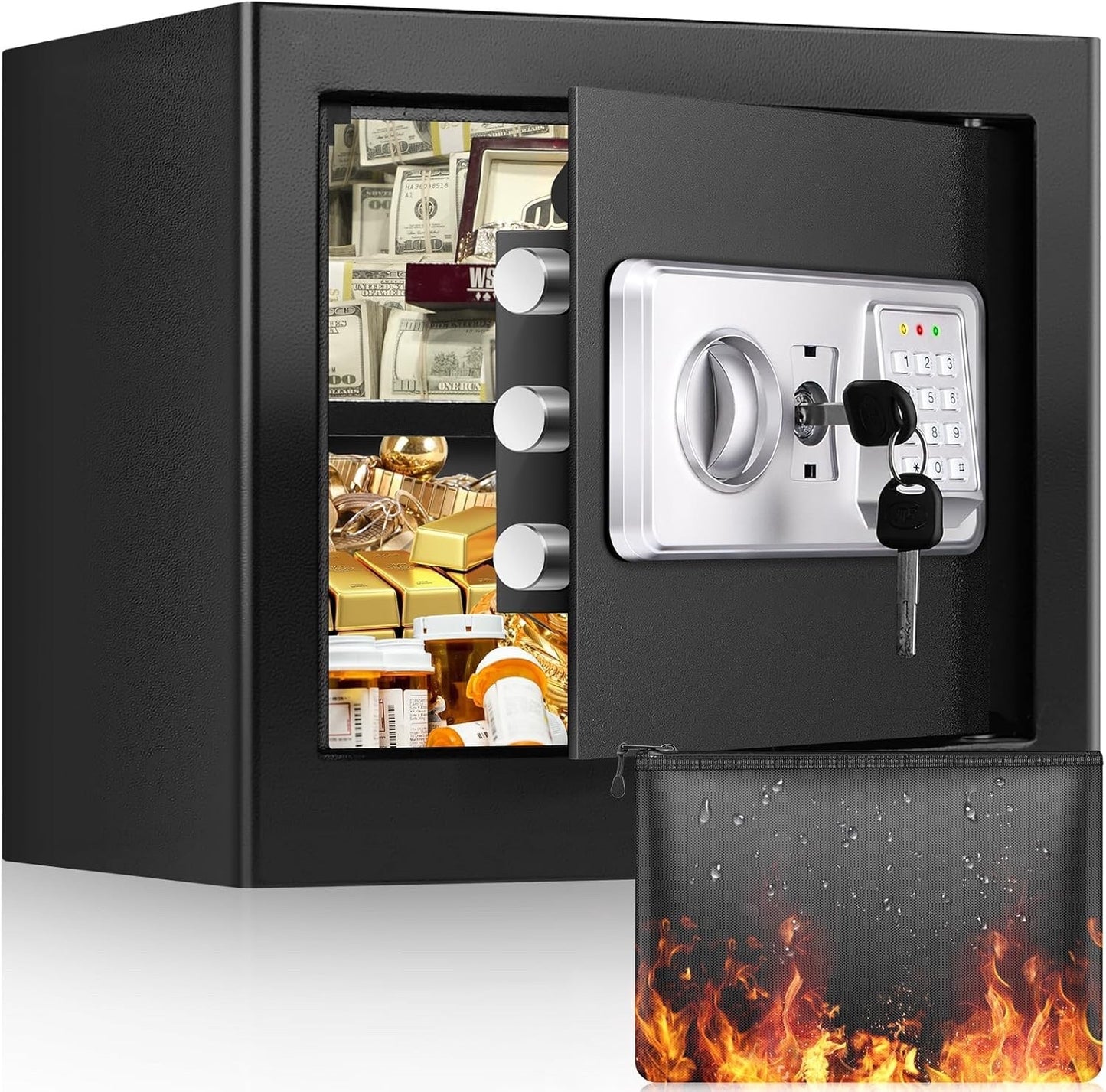 Digital Safe Box 34L Home Security Fireproof Money Bag Removable Shelf Black