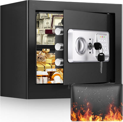Digital Safe Box 34L Home Security Fireproof Money Bag Removable Shelf Black