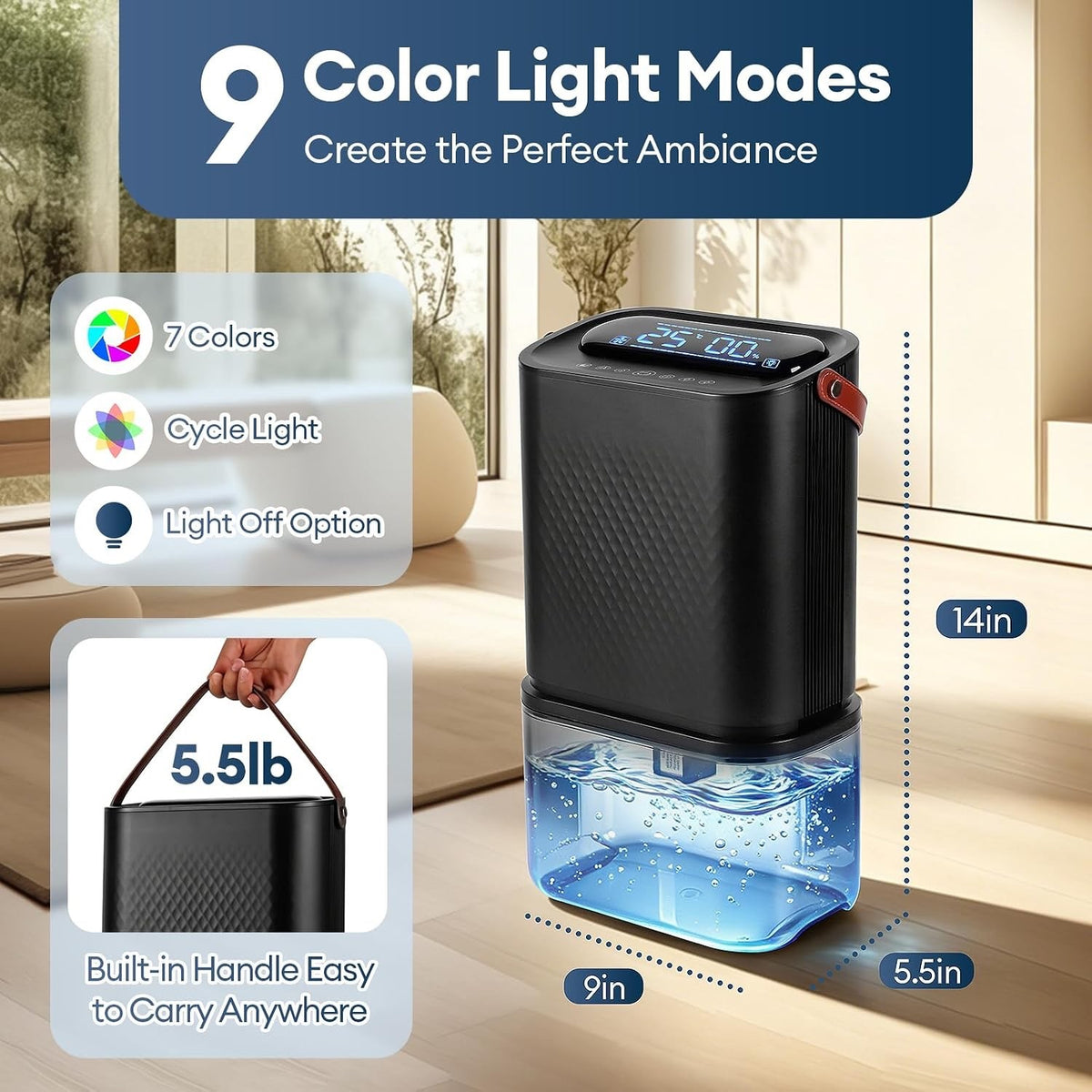 Dehumidifier Electric Air Dryer 4.5L Dual Core 1500ml Day Ioniser Timer UK Black