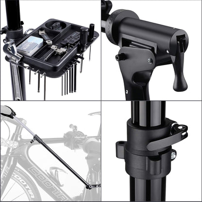 Bike Repair Stand Workstand Foldable Aluminium 360° Clamp Tool Tray 27kg Black