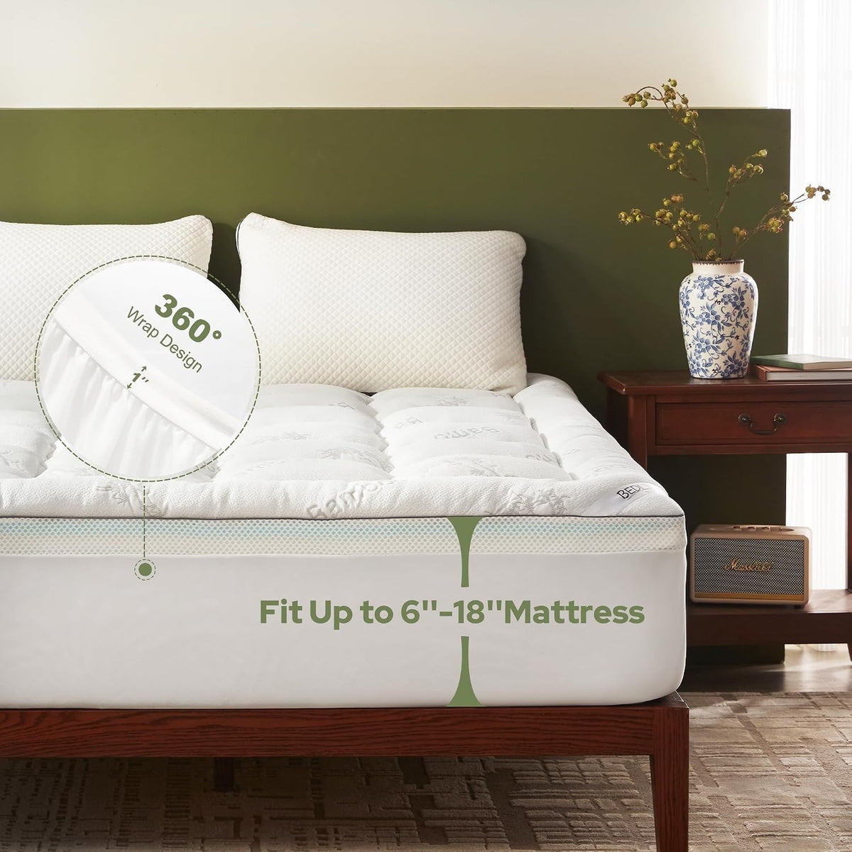 Mattress Topper Double Memory Foam 4in 2in1 135x190cm Deep Pocket Bamboo White