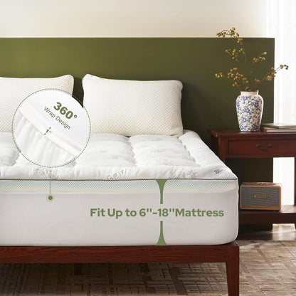 Mattress Topper Double Memory Foam 4in 2in1 135x190cm Deep Pocket Bamboo White