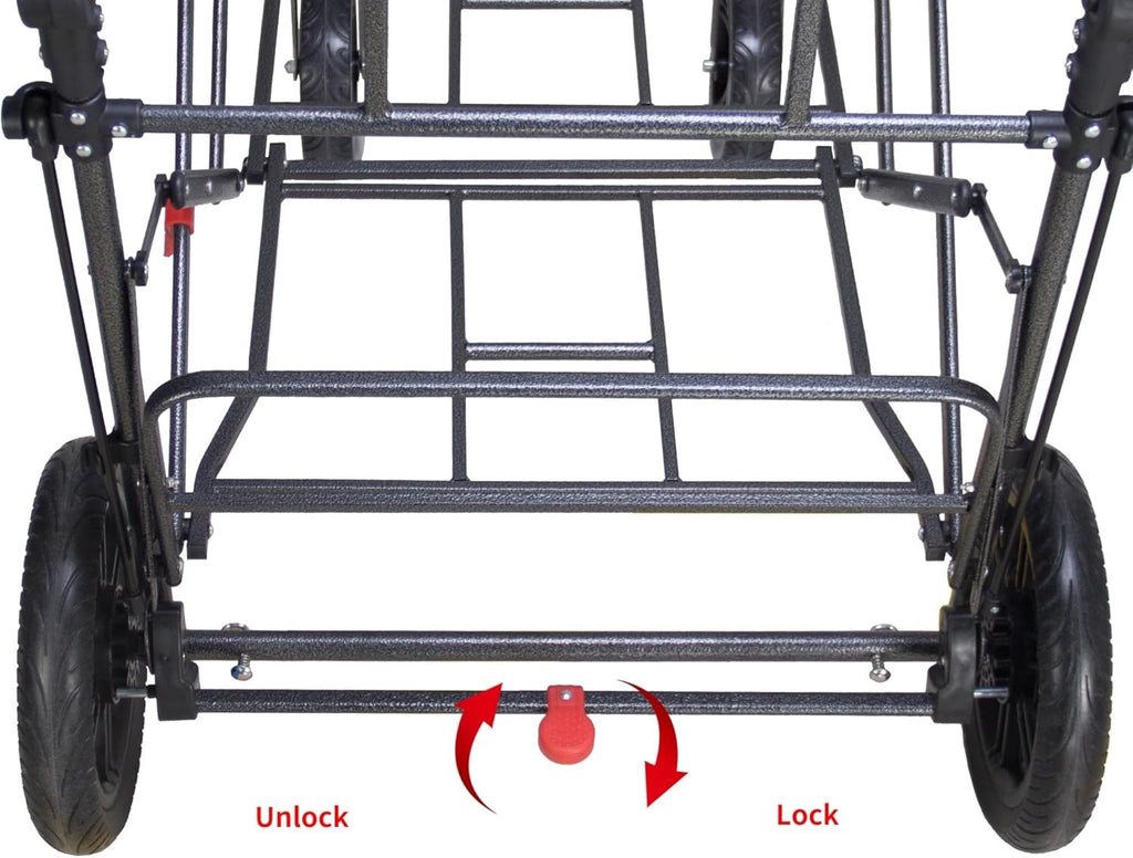 TMZ Folding Wagon Trolley 2 Seats Canopy Collapsible Garden Cart w/ Brake Grey