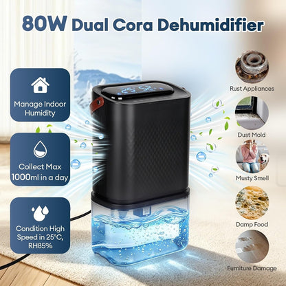 Dehumidifier Electric Air Dryer 4.5L Dual Core 1500ml Day Ioniser Timer UK Black