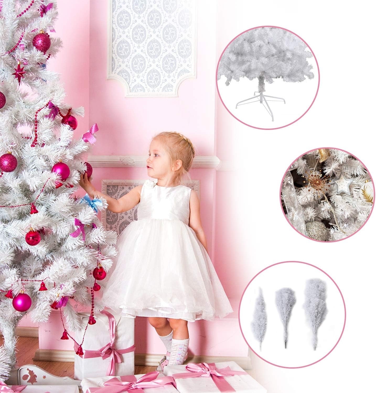 6ft White Artificial Christmas Tree 700 Tips Metal Stand Full Bushy Xmas Indoor