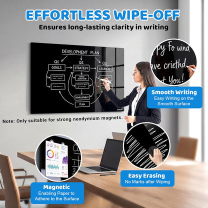 Glass Dry Erase Whiteboard 40x60cm Black Magnetic Frameless Wall Mounted Board