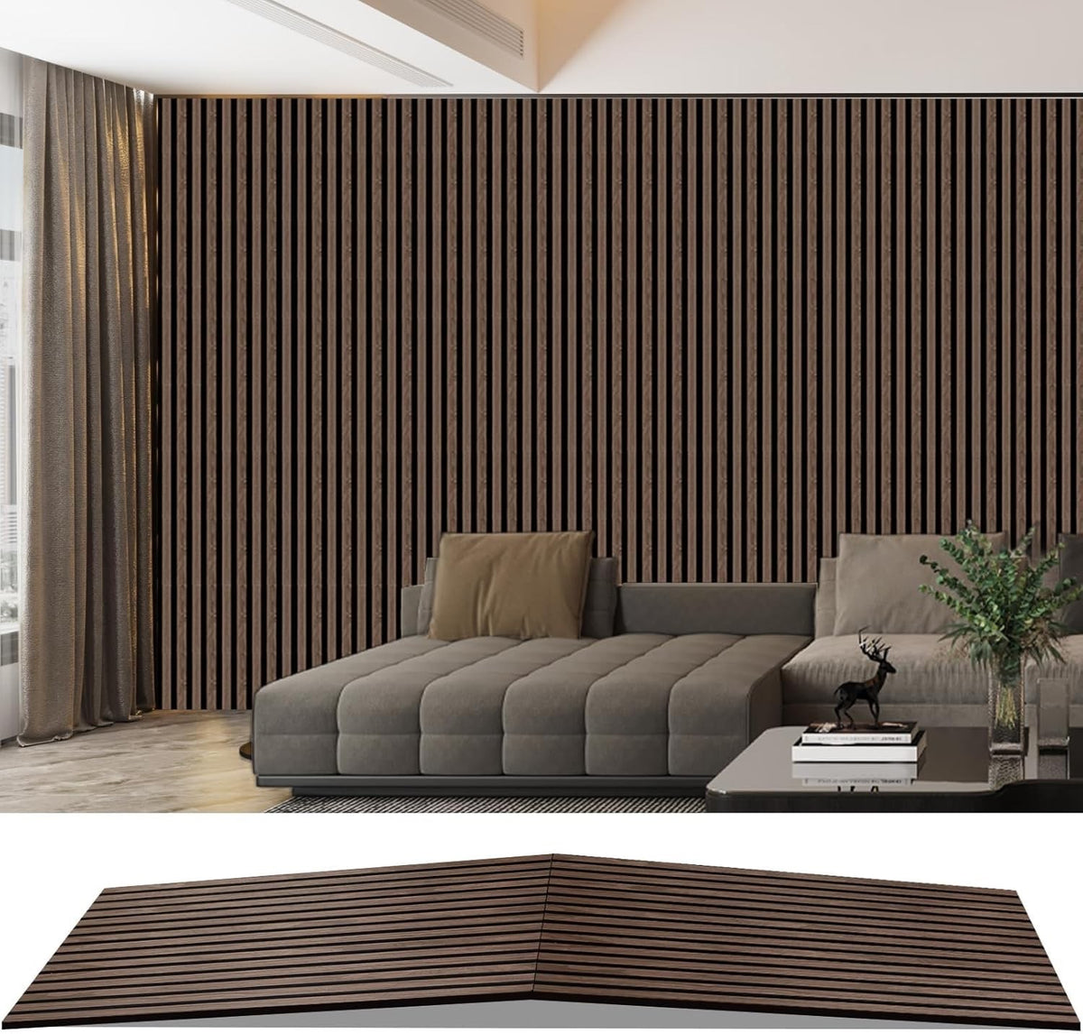 Wood Slat Wall Panels Acoustic 2400x600mm Sound Absorbing Black Walnut Foldable