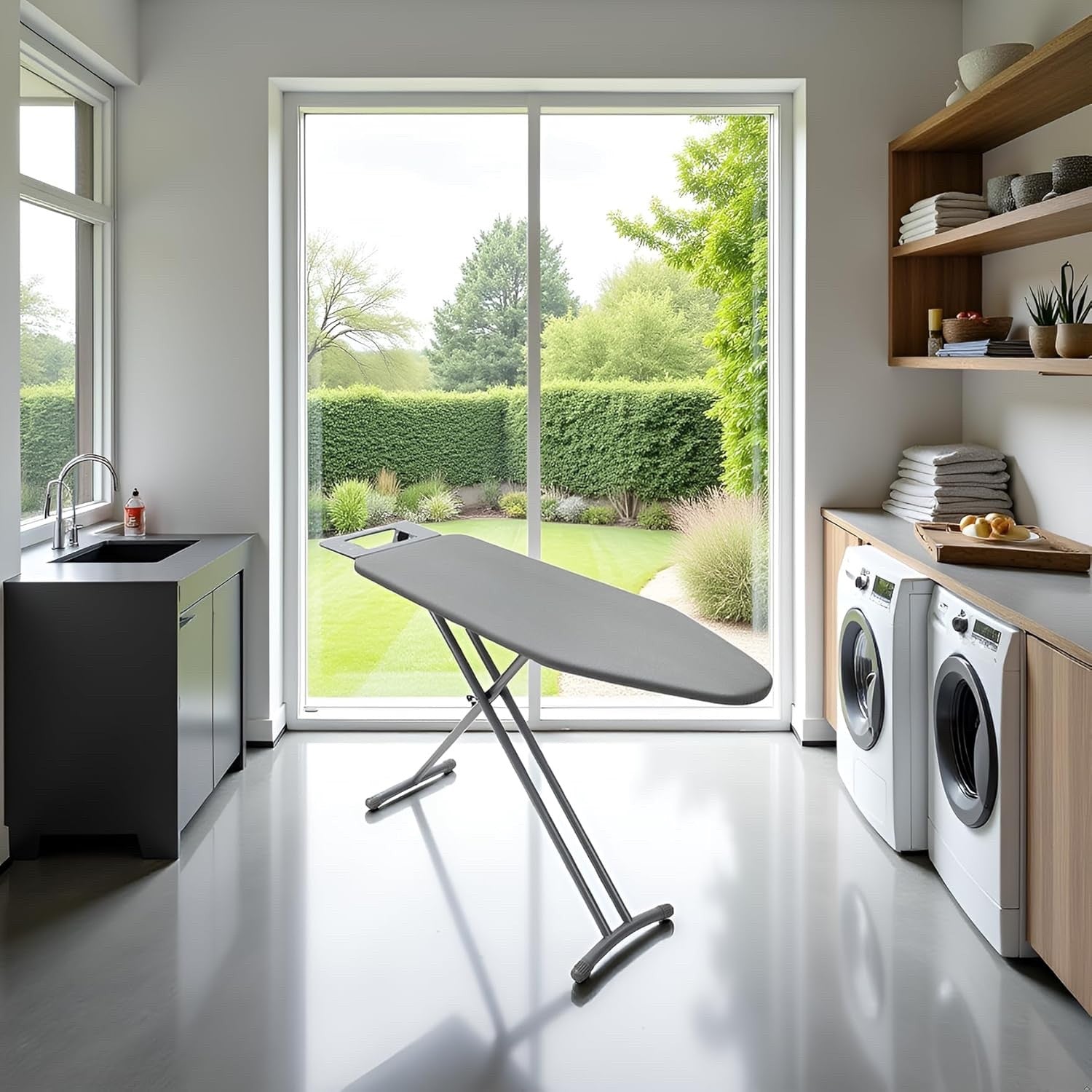 Ironing Board Foldable Full Size 131x33 Adjustable Height Non Slip Legs Grey