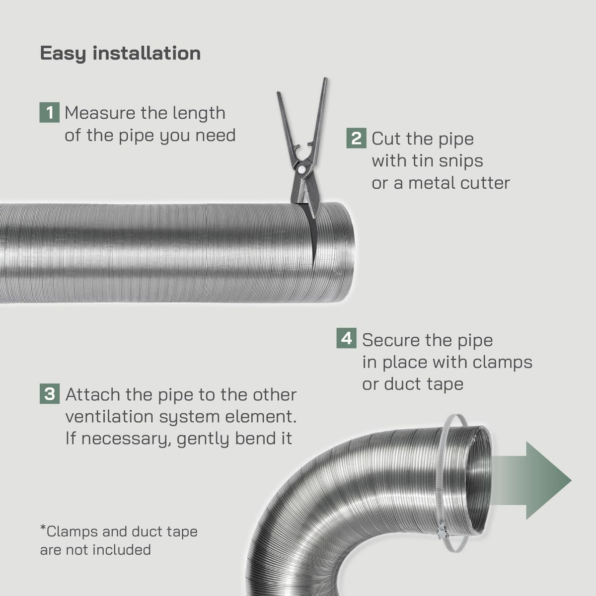 Flexible Ducting Pipe Hose 125mm 3m Aluminium Ventilation Extractor Fan Dryer