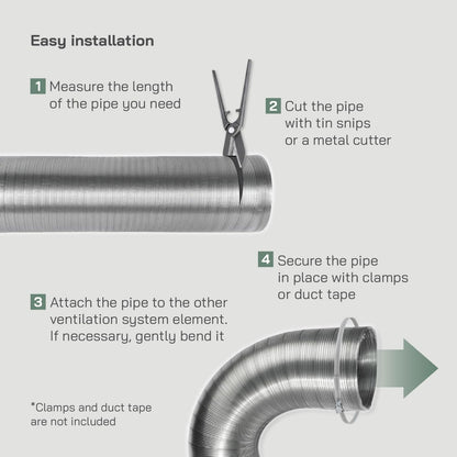 Flexible Ducting Pipe Hose 125mm 3m Aluminium Ventilation Extractor Fan Dryer