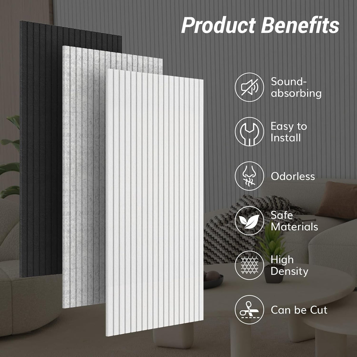 Acoustic Soundproof Wall Panels 4 Pack Grey 120x60cm Self Adhesive Echo Absorb