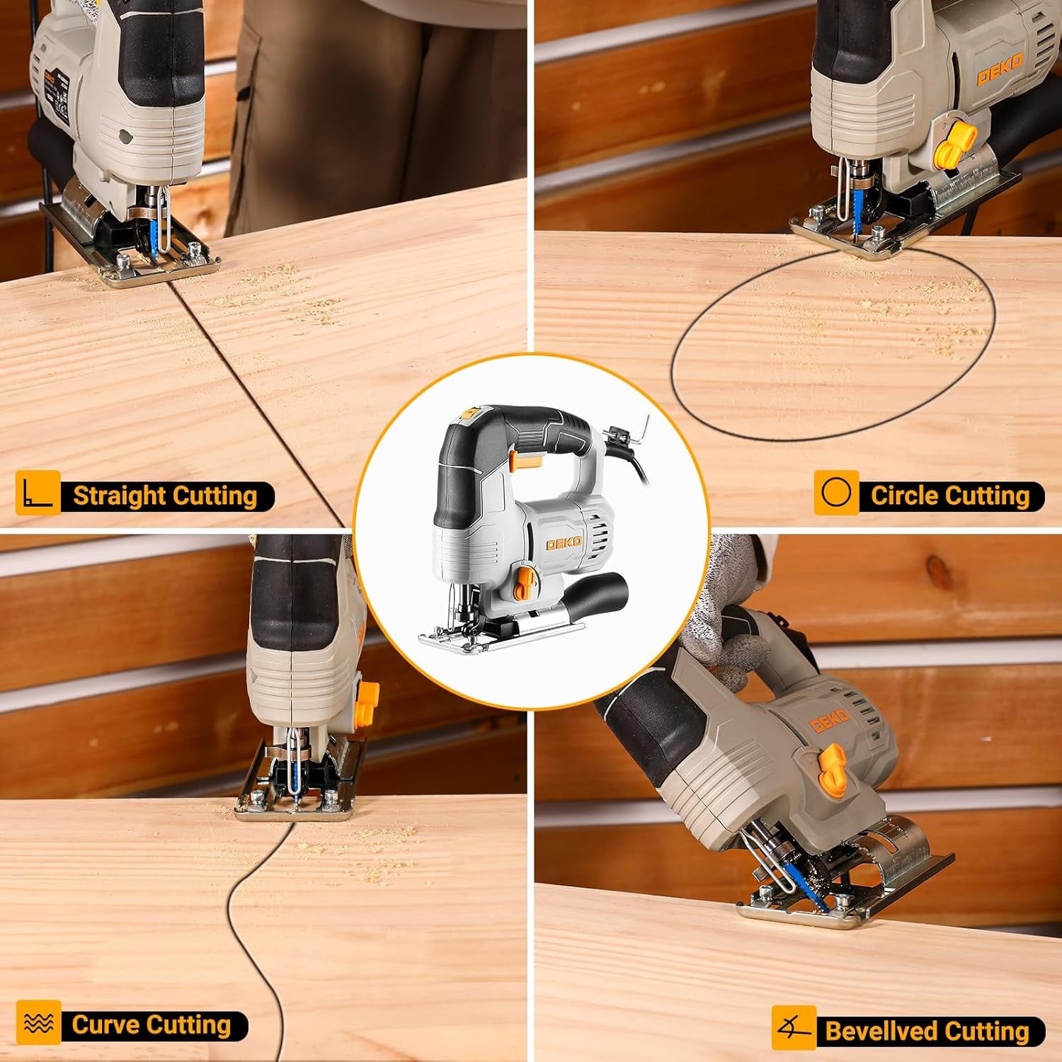 550W Electric Jigsaw 6 Speed 800-3000SPM LED 45° Bevel 8 Blades Wood Metal