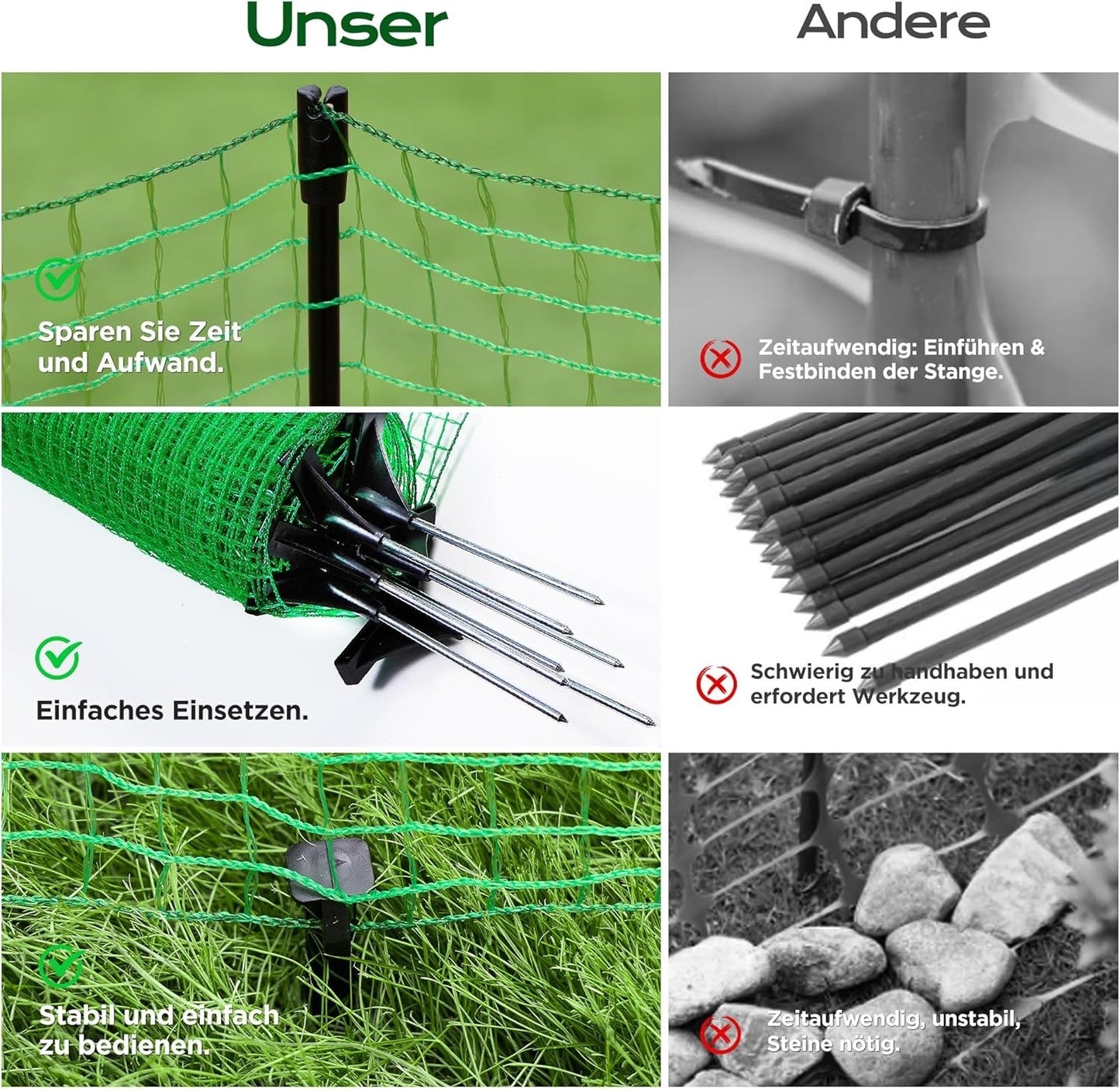 Garden Barrier Fencing Mesh 15m x 0.9m Green Temporary Fence 9 Pins Pet Poultry