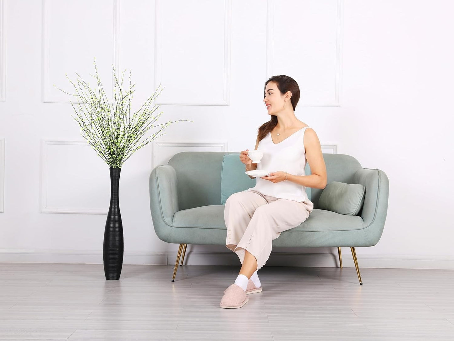 Tall Floor Vase 65cm Black Resin Decorative Vase Living Room Home Decor