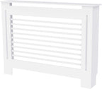 White MDF Radiator Cover 100cm Tall Modern Slatted Heater Cabinet Shelf