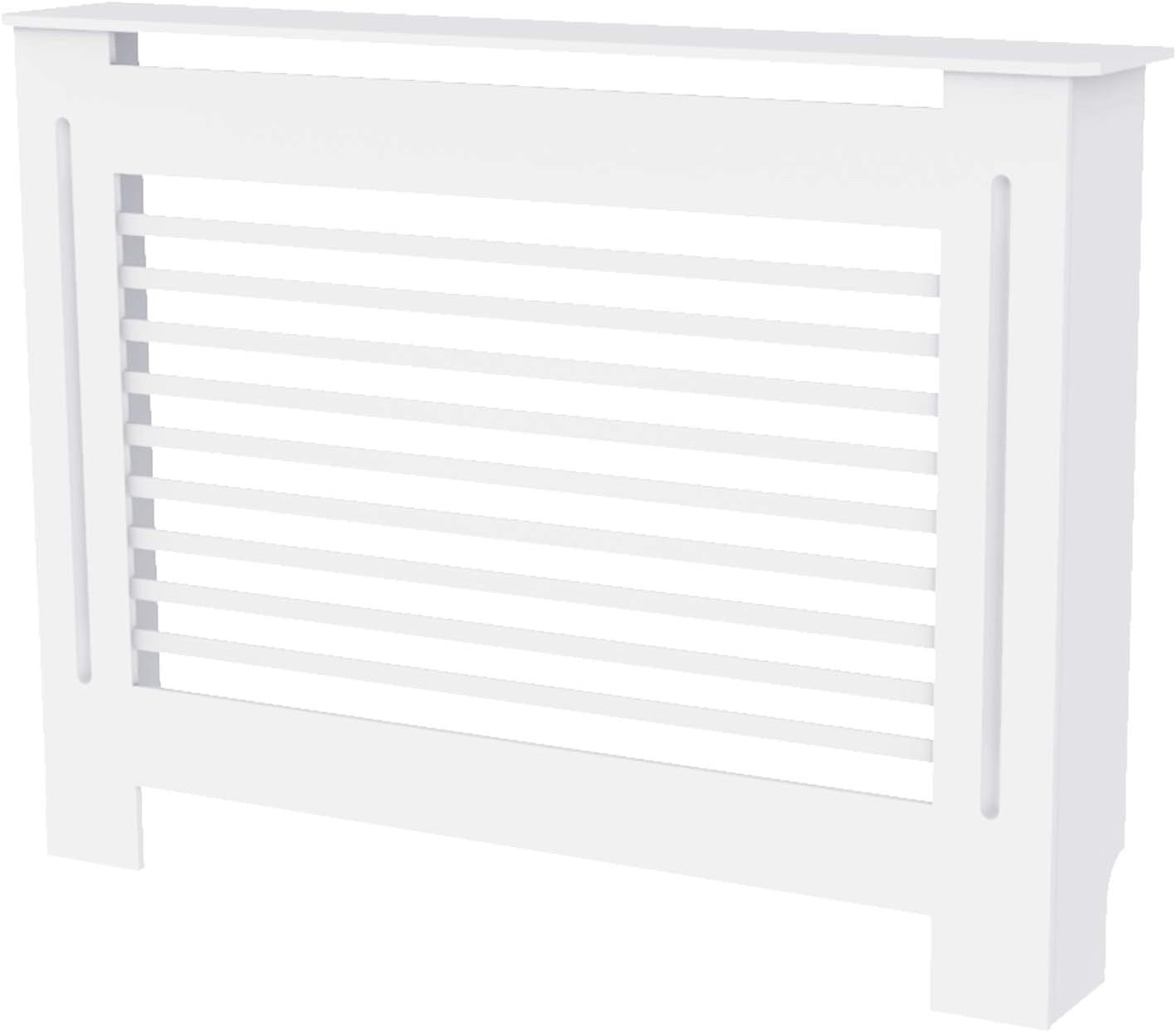 White MDF Radiator Cover 100cm Tall Modern Slatted Heater Cabinet Shelf