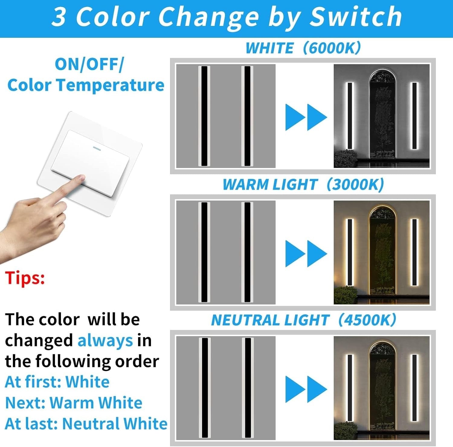 Outdoor LED Wall Light 100cm IP65 Garden Porch Lamp 3 Colour 3000K 4500K 6000K