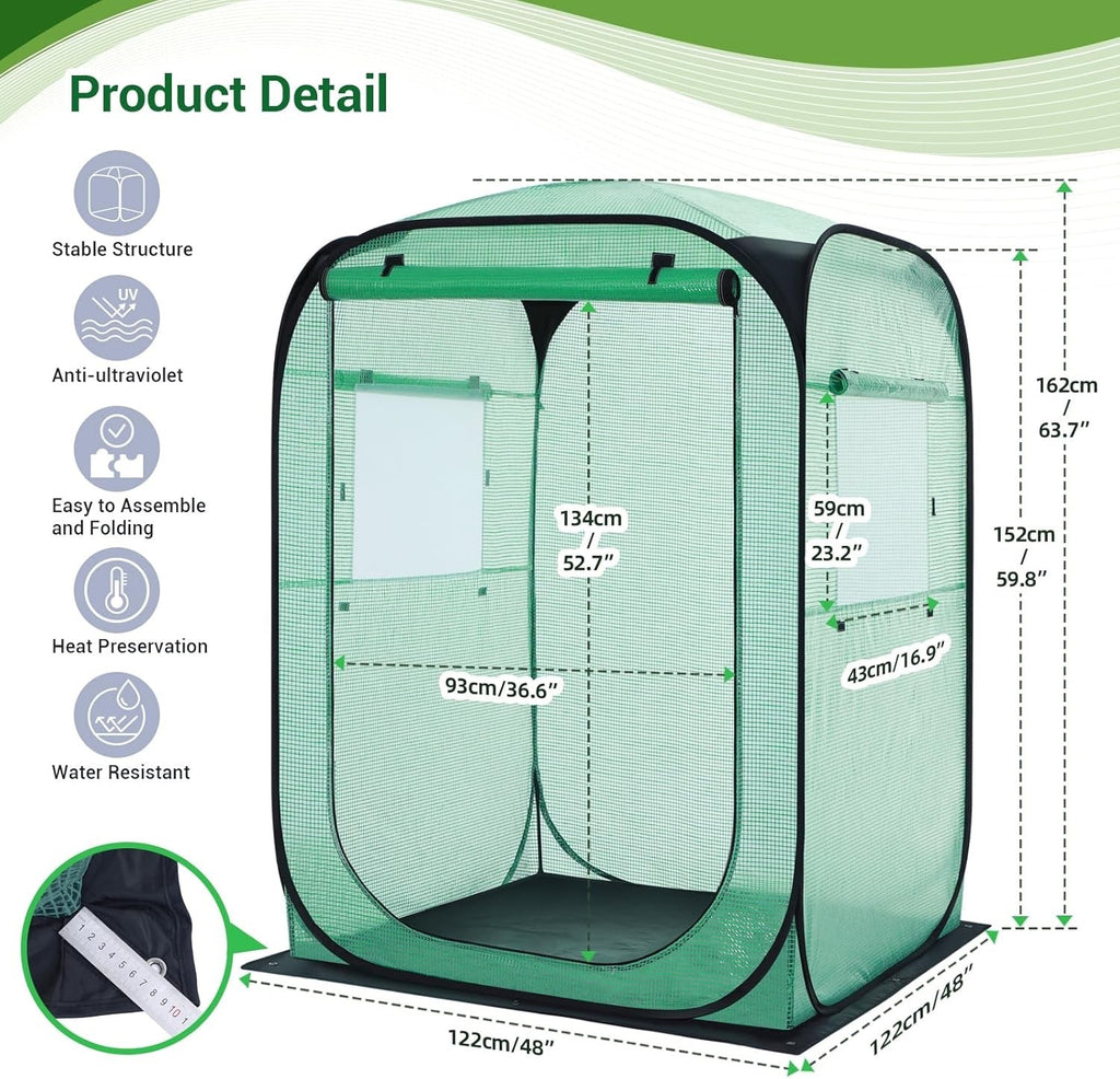 49x49x67in Pop Up Walk In Greenhouse Portable PE Cover Frost Protection