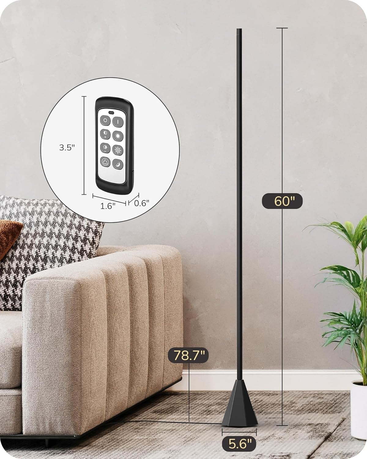 LED Floor Lamp Dimmable 2700K-6500K Remote Control Corner Standing Light