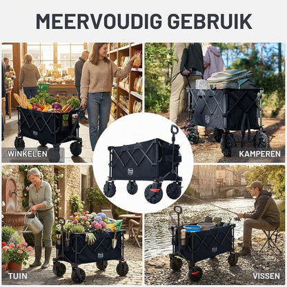 Folding Camping Trolley Cart 250L 150kg Heavy Duty 4 Wheel All Terrain Brakes