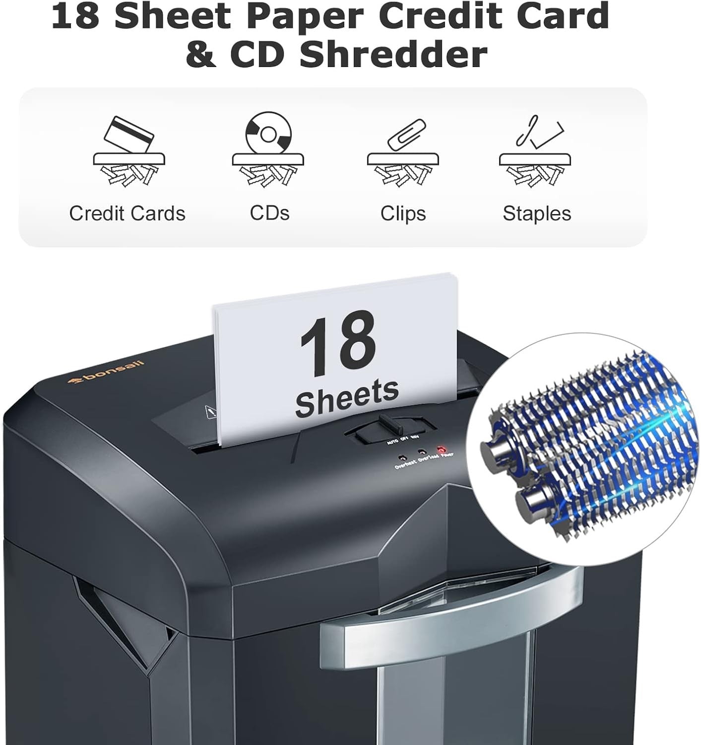 Paper Shredder Heavy Duty 18 Sheet Cross Cut Office Credit Card 23L Bin Black