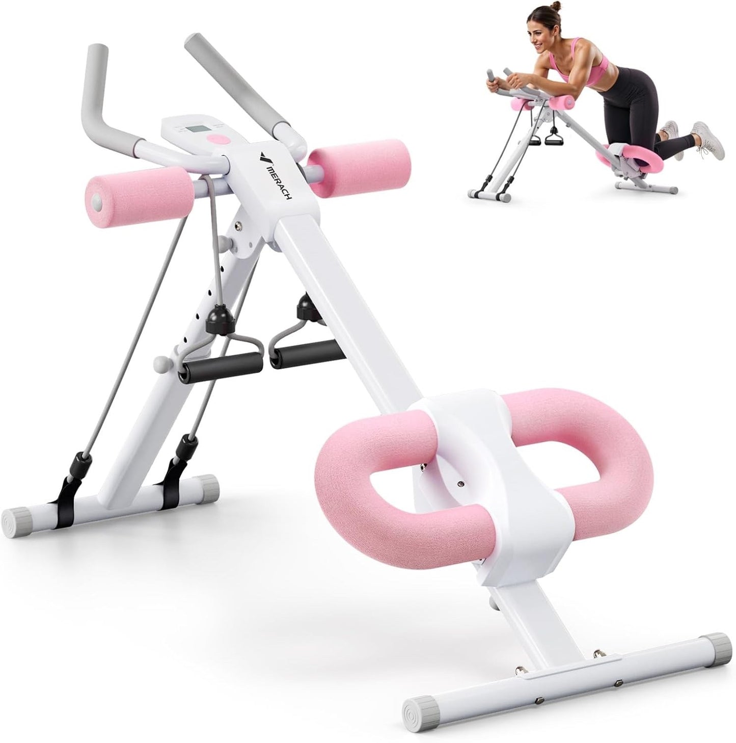 Ab Machine Adjustable Foldable Core Trainer Home Gym Abs Workout LCD Pink Unit
