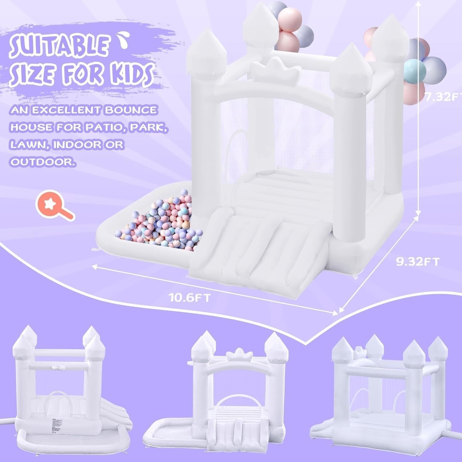 Bouncy Castle Inflatable Slide Trampoline Ball Pit White Garden Blower Kids