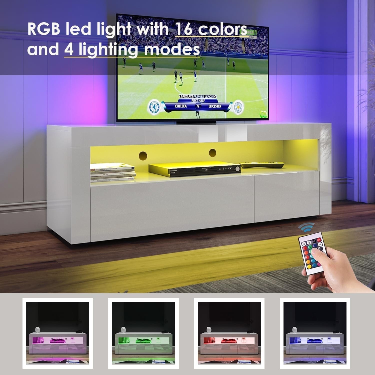 1200mm LED TV Stand Black Gloss Cabinet Unit for 32-50 Inch TV Storage