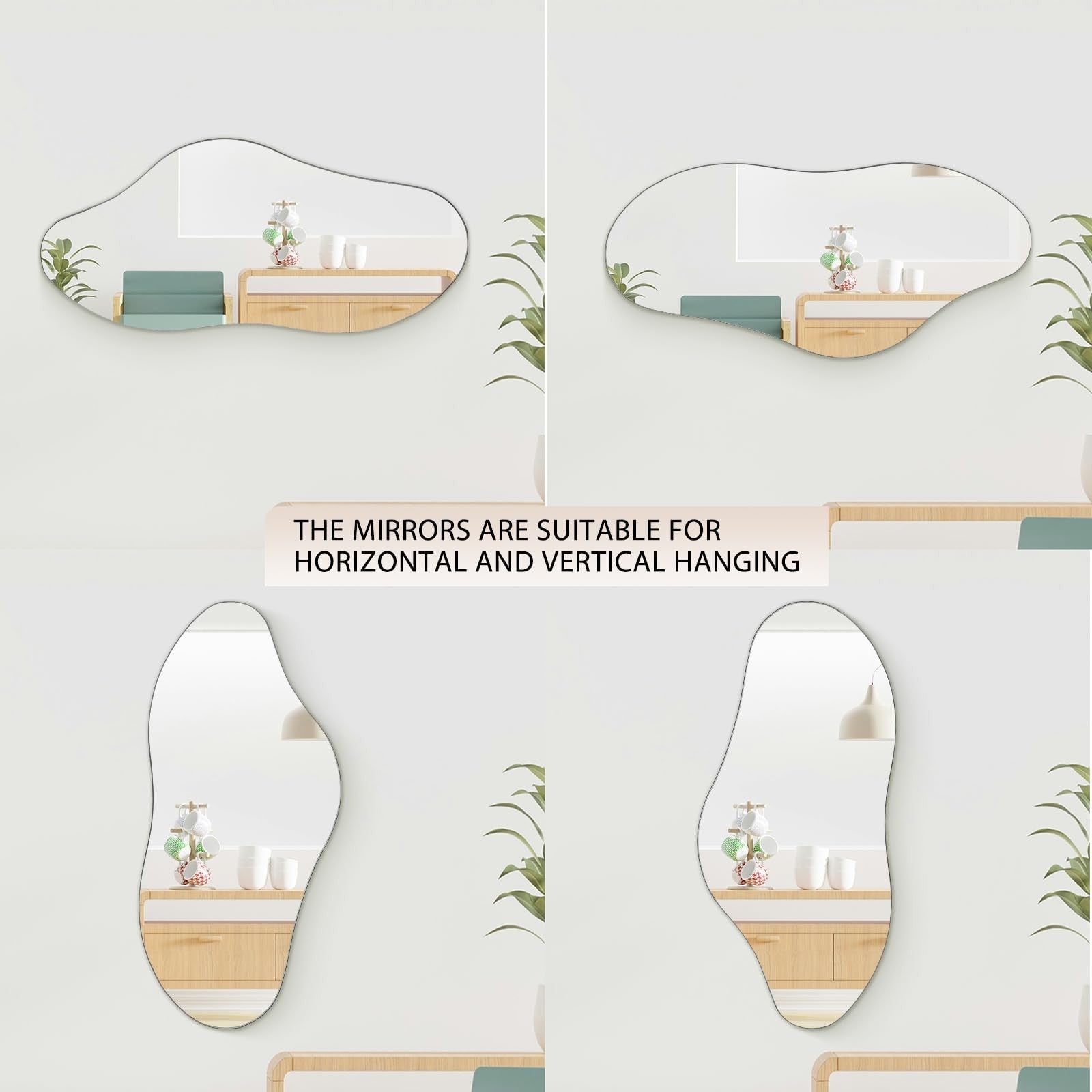 Ymahizax Irregular Wall Mirror Black 98x45cm Decorative Hanging Mirror Bedroom