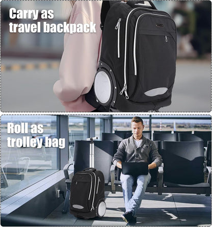 Rolling Backpack Carry On Laptop Bag Large Wheels Telescopic Handle Travel