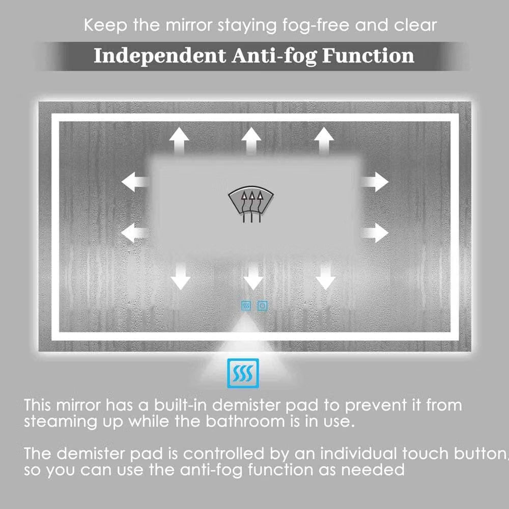 LED Bathroom Mirror Demister 100x60cm Dimmable 3 Colour Touch Memory Wall Mount