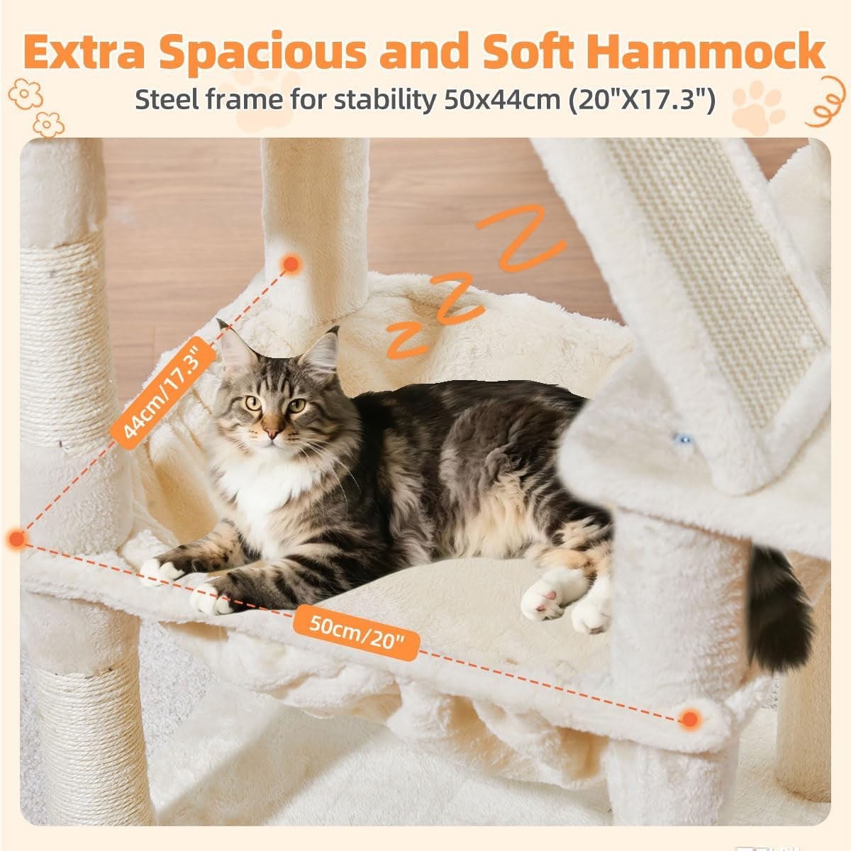 Cat Tree Scratching Tower 146cm Large Indoor Condo Hammock 8 Sisal Posts Beige