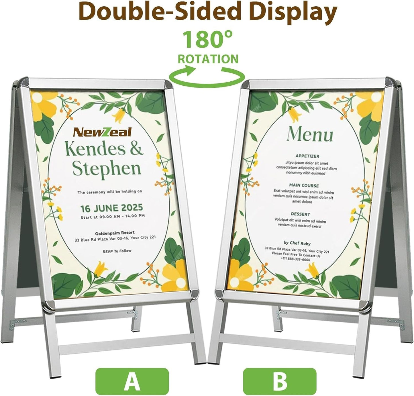 A1 Pavement Sign Board Double Sided Aluminium Snap Frame Poster Display Stand
