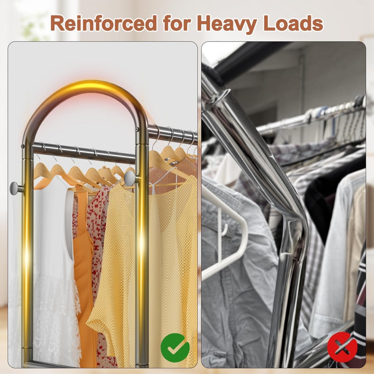 Clothes Rail Garment Rack Double Hanging Heavy Duty 326kg Wheels 2 Shelves Black