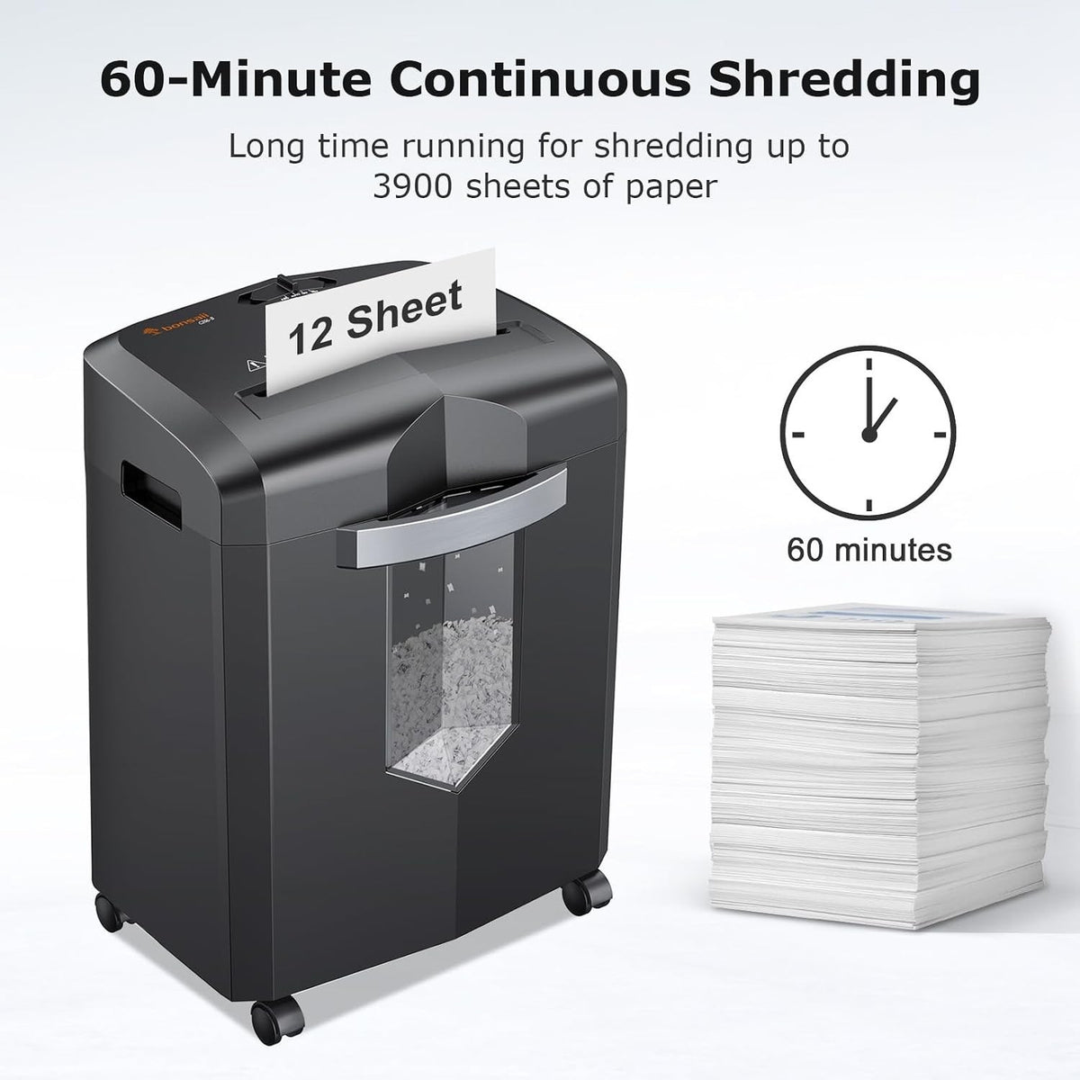 Bonsaii Paper Shredder Micro Cut 12 Sheet 16L 60 Min Heavy Duty P-4 Security