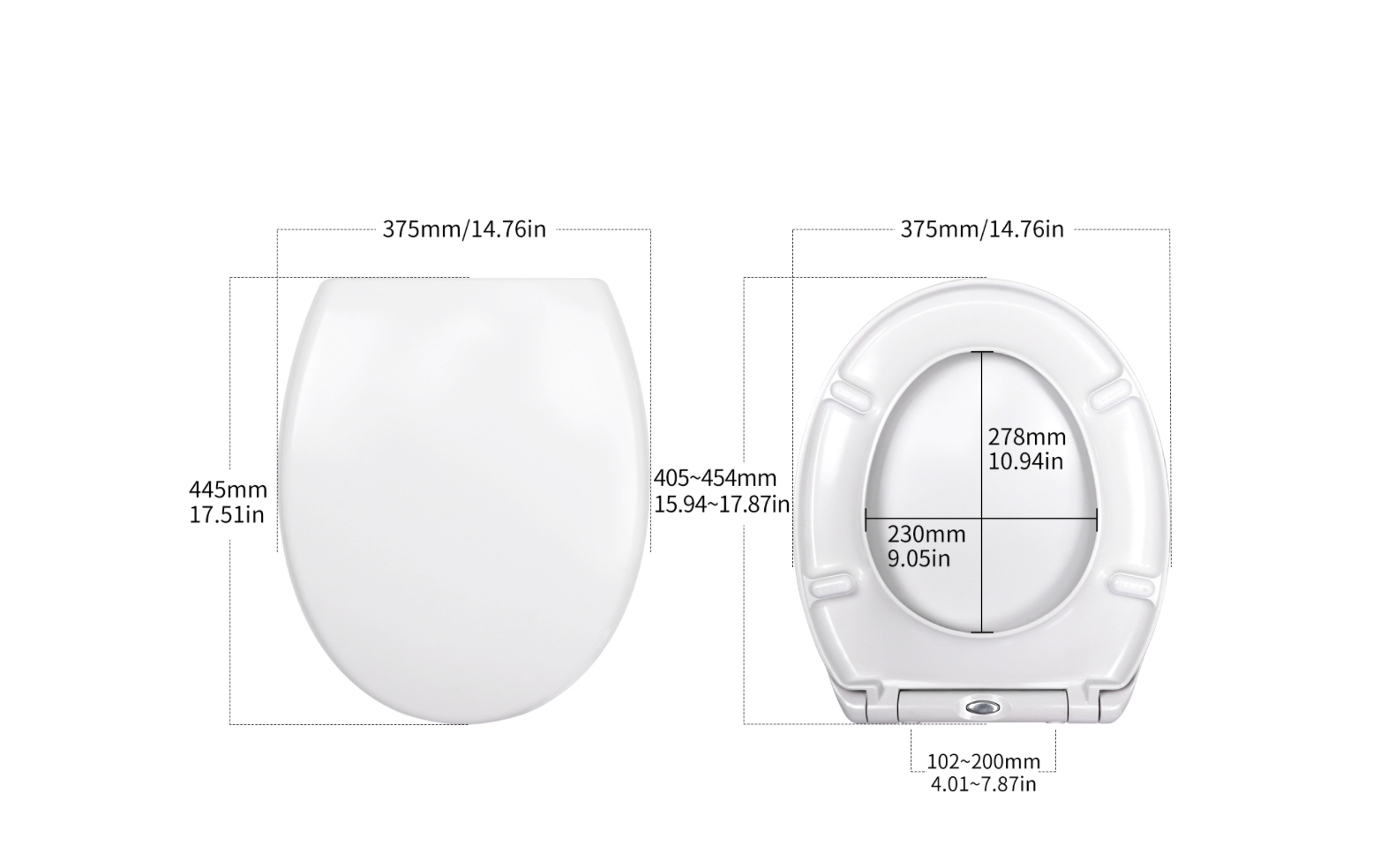 Oval Toilet Seat Duroplast Soft Close White Quick Release Easy Clean 44.5x37.5cm