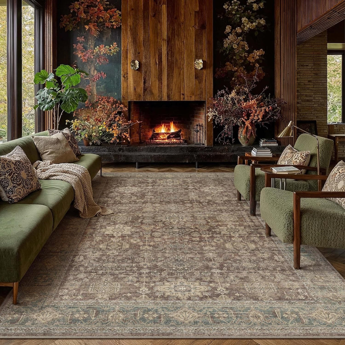 Living Room Rug Carpet 300x400cm Vintage Red Washable Non Slip Large Area Mat