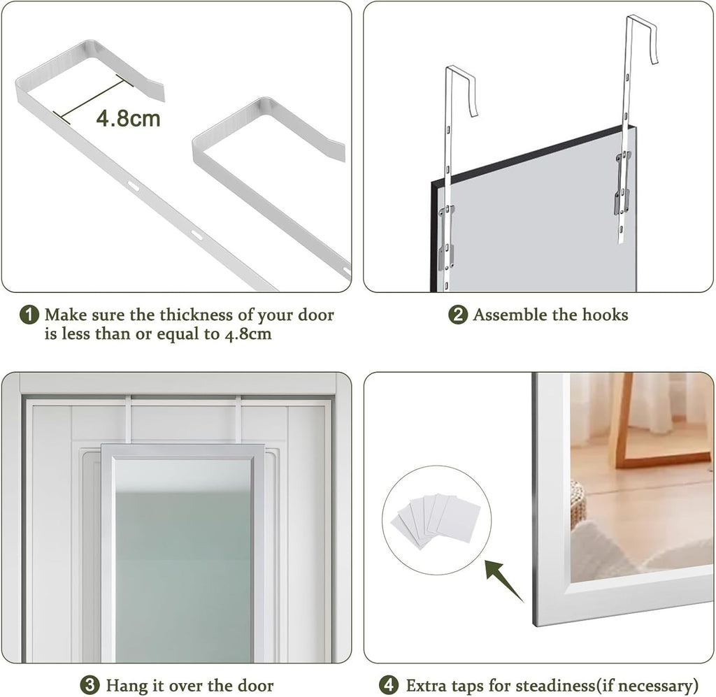Over Door Full Length Mirror 110x45cm Wall Mounted Silver Frame Bedroom