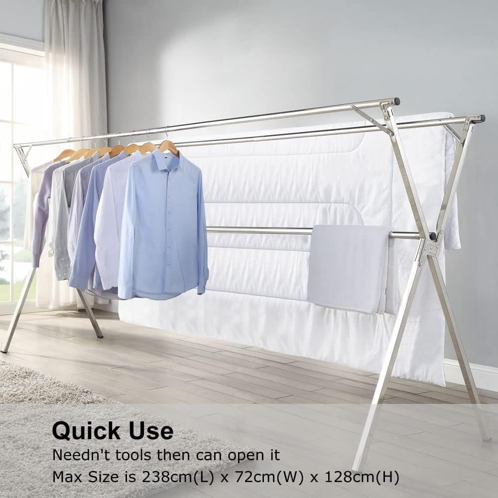 Foldable Stainless Steel Clothes Airer Drying Rack 2.38m Indoor Outdoor Laundry