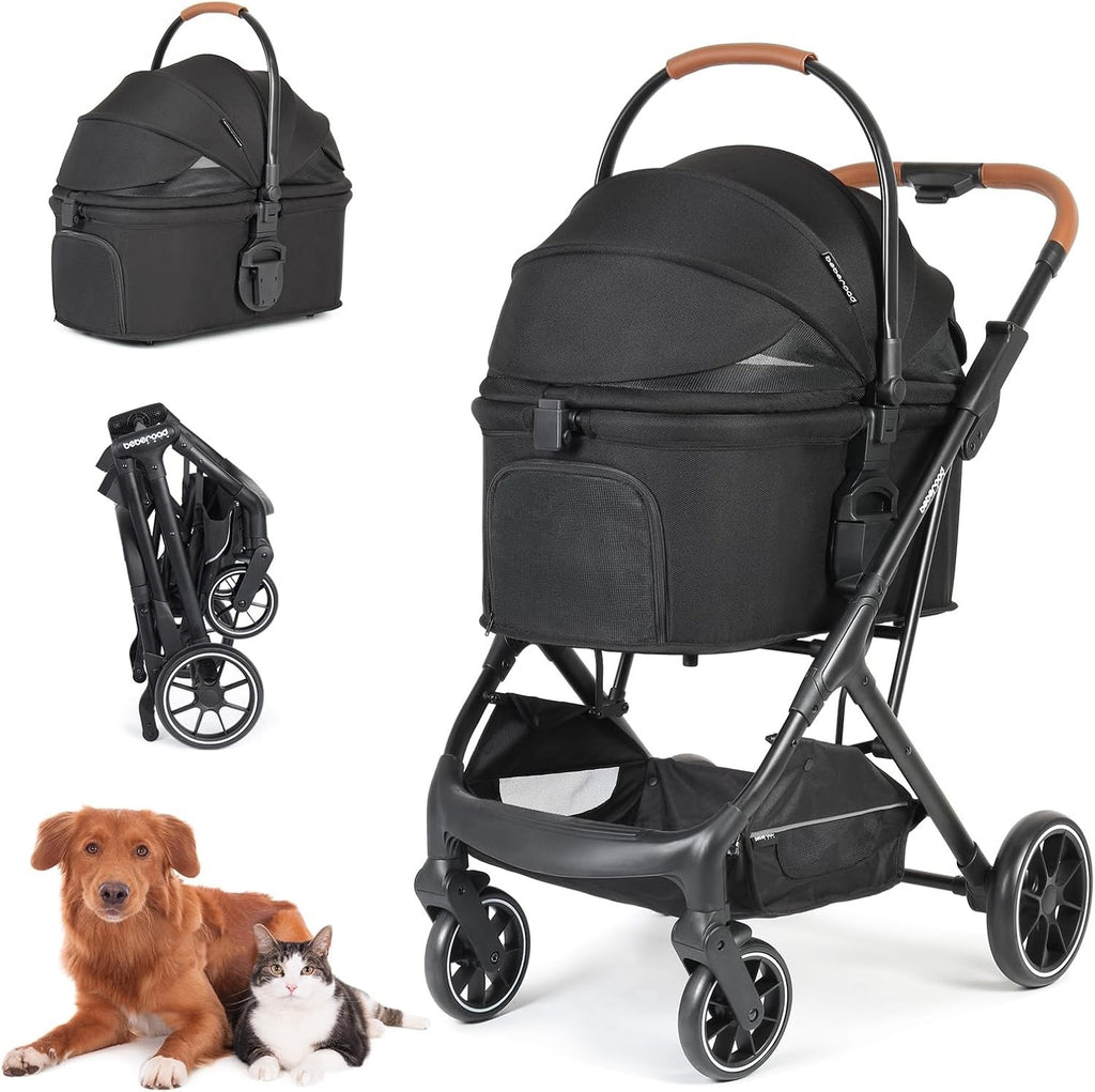3 in 1 Pet Stroller Medium Dogs 66lbs Foldable Carrier Pushchair w Mattress
