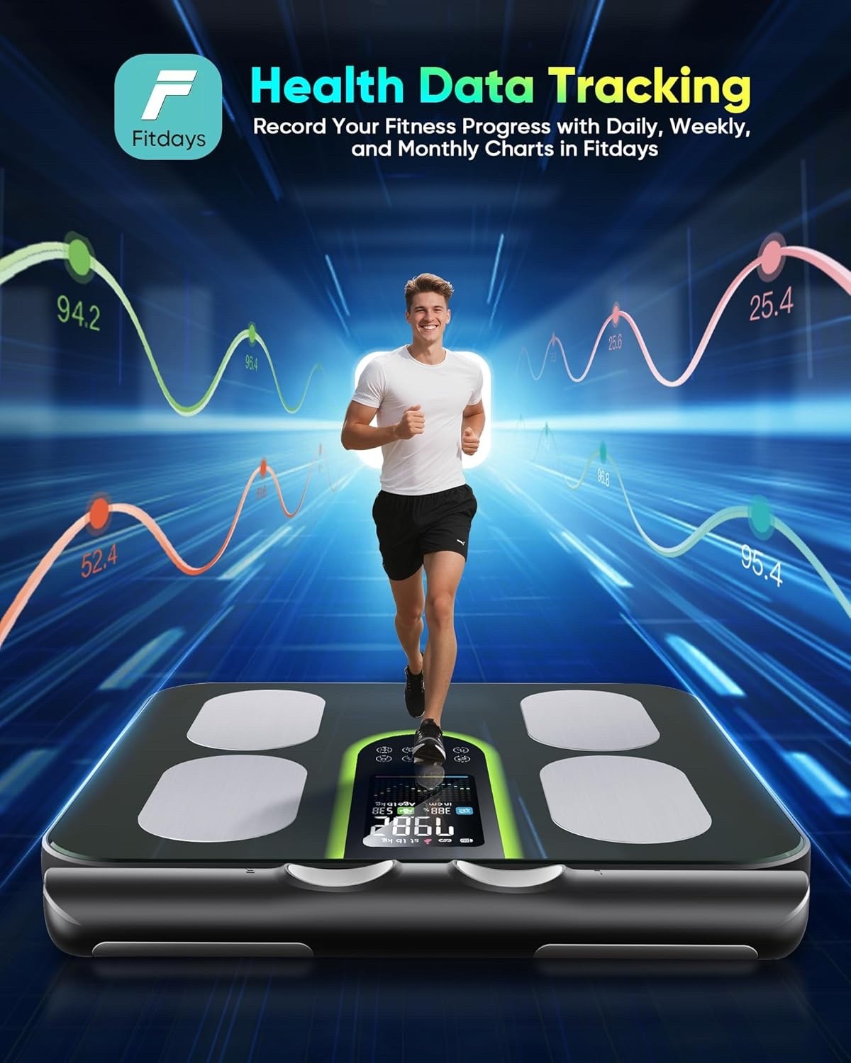 Smart Body Composition Scales 8 Electrode Bluetooth BMI Body Fat 180kg Black