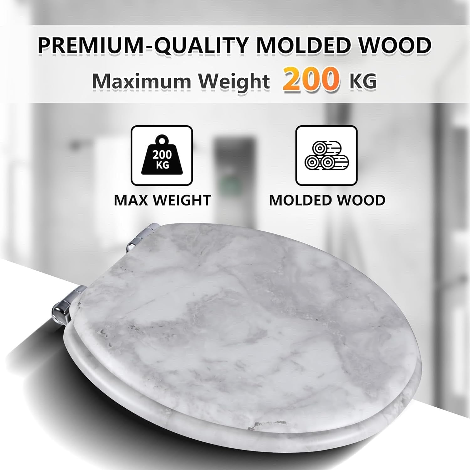 Wood Toilet Seat Soft Close Quick Release Hinges Oval 45x37cm Bottom Mount