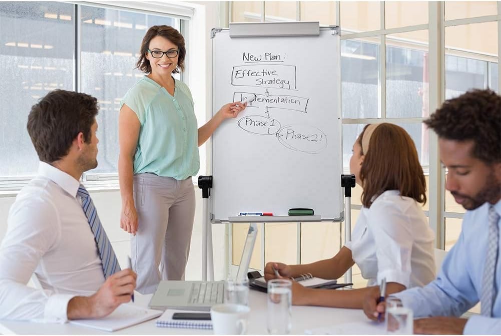 Magnetic Whiteboard Stand 90x60cm Double Sided Height Adjustable Easel White