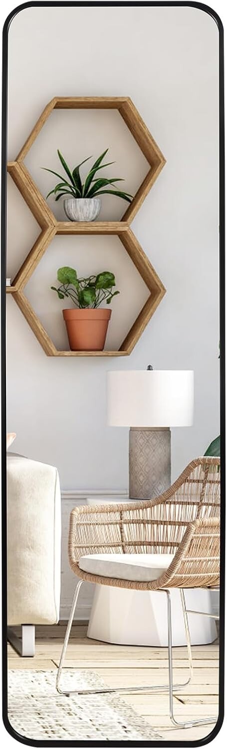 EXYGLO 120x35cm Inch Black Full Length Mirrors with Aluminium Alloy Frame