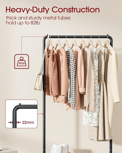 Clothes Rail Rack Heavy Duty Metal Garment Stand Shoe Shelf Wheels Black 72cm